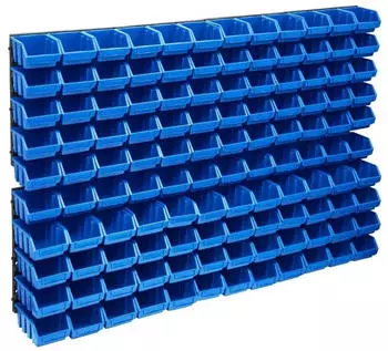 vidaXL Beh&auml;lter-Set f&uuml;r Kleinteile mit Wandplatten 128-tlg. Blau (150808)