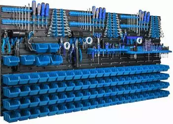 Botle Wandregal 173x78cm mit Werkzeughalterungen und 94 Stapelboxen (KOM-ITBNN600x6-U3011-MIX43-NIEB)