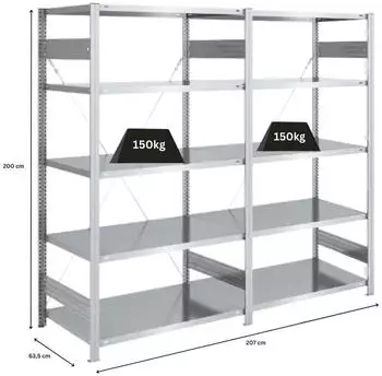 Proregal Silver Mamba Schwerlastregal 200x200x60cm, 5 Ebenen, 150kg, verzinkt (PR_RHO81-12)