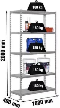 Simonrack Simonclick Metallregal 5 B&ouml;den, 180kg, 2000x1000x400mm, Grau (8435104940662)
