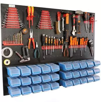 Botle Werkzeugwand Metall mit 30 Stapelboxen & Werkzeughalter, 57-tlg (BOT-TABMET120X90+KTR16F-300U)