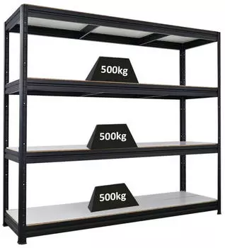 Proregal DINO Schwerlastregal 4 Ebenen 500kg Melamin, 200x180x60cm, Schwarz (PR_RK7-42)