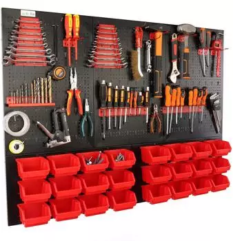 Botle Werkzeugwand Metall, 24 Stapelboxen + Werkzeughalter, 51-tlg Set (BOT-TABMET120X90+ERGCZER-MIX4)