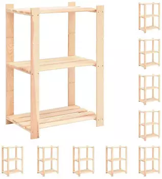 vidaXL Lagerregal 3 B&ouml;den 60x38x90cm Massivholz Kiefer 150kg (10er-Set)