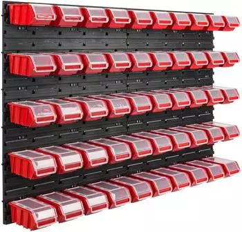 Botle 50 Stapelboxen Wandregal mit Deckel, Kunststoff, 115x78cm (KOM-ITBNN600X4+NPKL6-R444)