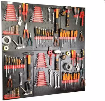Botle Lochwand Metall 120x120cm mit Wandregal & Werkzeughalter, 50-tlg. Set (BOT-TABMET-120X120+UCHW-6T)