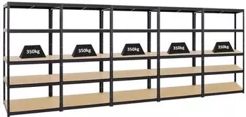 Proregal Slim Elephant M Schwerlastregal 5er-Set, 5 Ebenen, 180x90x60cm, 350kg, schwarz (MRK3-08)