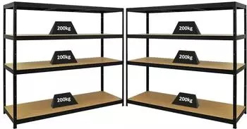 Proregal Giant Elephant Schwerlastregal 5 Ebenen, 160x180x60cm, 200kg Fachlast, schwarz, 2er-Set (MRK29-37)