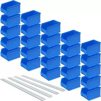 BRB LB4 Sichtlagerboxen 25er-Set 2,9L blau mit 4 Wand-Aufhängeschienen (75266)