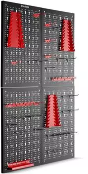 TecTake Werkzeuglochwand Jonah 4-teilig, schwarz/rot, Metall, 160x60cm