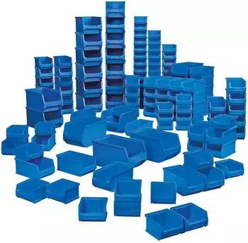 BRB Sichtlagerk&auml;sten Profi 100 Sichtboxen blau (55x LB6, 35x LB5, 10x LB4) (20597)