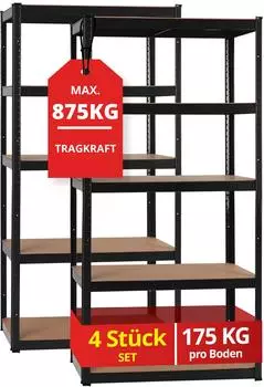 Stagecaptain Heavyrack HR-175 BK Schwerlastregal 4er-Set, 5 B&ouml;den, 875kg, schwarz (00088577)