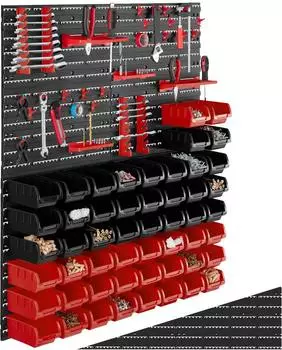 TecTake Kleinteilemagazin mit 28 Stapelboxen und Werkzeughalterungen, schwarz (406300)