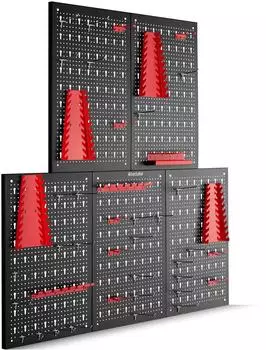 TecTake Jonah Werkzeuglochwand 5-teilig, 200x60cm, schwarz/rot (Jonah)