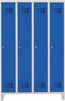 STIER Garderobenspind Premium mit Füßen, 4 Abteile, Drehriegel, lichtgrau/enzianblau (906097)