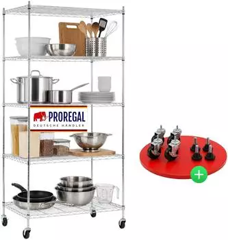 Proregal HADES Gitterregal mit Rollen, 5 B&ouml;den, 180x90x60cm, 75kg, Chrom (PR_RDS2-03)