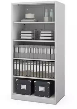 Jan Nowak RUFUS Büro-Metallregal mit Rückwand, 5 Ebenen, 185x90x60cm, grau