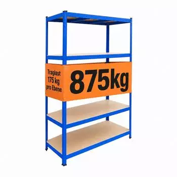 Relaxdays Schwerlastregal 5 B&ouml;den, 200x120x50cm, 875kg, blau/braun, Metall/MDF