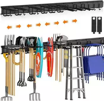 LuxusKollektion Verstellbarer Ger&auml;tehalter 4 Schienen, 12 Haken, 162,56cm, Aluminium/Stahl, schwarz
