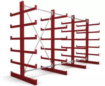 STIER Kragarmregal doppelseitig 3 Felder, 5 Ebenen, 3900x2000x500mm, feuerrot (905276)