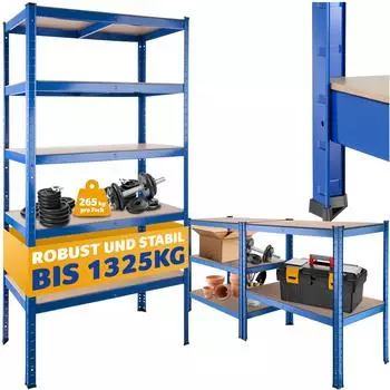 TecTake Schwerlastregal Stahl 5 B&ouml;den, 1325kg, 90,5x45,5x180,5cm