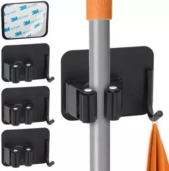 ECENCE Ger&auml;tehalter Wand selbstklebend, 4 St&uuml;ck, schwarz, Edelstahl