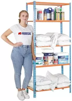 Proregal Schwerlastregal Muli 180x80x30cm, 150kg Fachlast, blau-orange (PR_RS6-08)