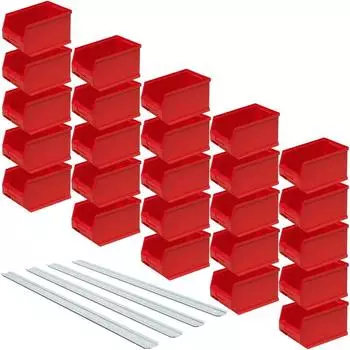 BRB Sichtlagerboxen LB4 25er-Set rot 2,9L mit 4 Wand-Aufhängeschienen (75265)