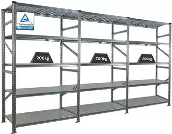 Proregal Proximo Fachbodenregal Stecksystem, 200x360x60cm, 5 Ebenen, verzinkt (PR_RME1-04)