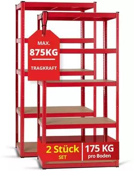 Stagecaptain Heavyrack HR-175 RD Schwerlastregal 5 B&ouml;den 875kg rot, 2er-Set (00073079)