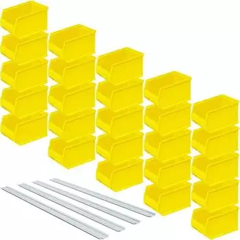 BRB Sichtlagerboxen LB4 25er-Set gelb 2,9L mit 4 Wand-Aufhängeschienen (75267)