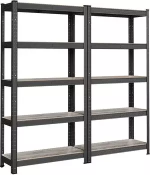 Songmics Standregal 2er-Set, 5 Ablagen, 30x75x150cm, 650kg, naturfarben-schwarz (GLR030B12)
