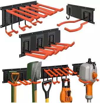 Relaxdays Wandhaken-Set 3 Schienen 8 Haken, Stahl, schwarz/orange