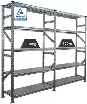 Proregal Proximo Fachbodenregal Stecksystem, verzinkt, 200x240x50cm, 5 Ebenen, 200kg (RME1-15)
