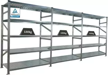 Proregal Proximo Fachbodenregal Stecksystem, 200x450x60cm, 5 Ebenen, 130kg, verzinkt (PR_RME1-10)