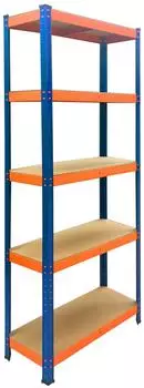 Relaxdays Schwerlastregal 5 Ebenen, blau/orange, Metall, 30x60x180cm