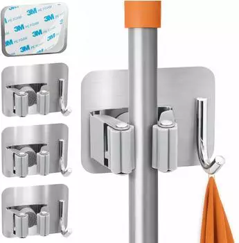 ECENCE Ger&auml;tehalter selbstklebend, Edelstahl, silber, 4er-Set
