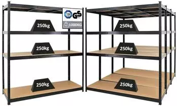 Proregal Taurus XL Schwerlastregal 4er-Set 180x160x60cm, 250kg Fachlast, schwarz (PR_MRD23-03)