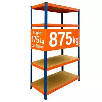Relaxdays Schwerlastregal 5 Ebenen, Metall, blau/orange, 200x120x60cm