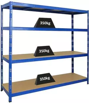 Proregal Goliath Schwerlastregal 4 Holzböden 350kg blau 180x200x60cm