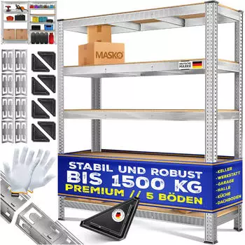 Masko Schwerlastregal 160x160x40cm, 5 B&ouml;den, 1500kg (28097)