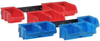 Hünersdorff Sichtboxen-Set PP, 2 Kunststoffschienen 5 x Gr. 1 blau, 5 x Gr. 2 rot