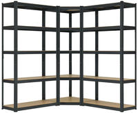 3er Metall Regalsystem Grau - 1 Eckregal & 2 Lagerregale - 15 B&ouml;den Aus Mdf Holz -