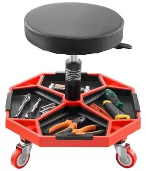 VEVOR Werkstatthocker h&ouml;henverstellbar 420&ndash;550mm 136kg mit Werkzeugablage, Schwarz/Rot (XF8308)