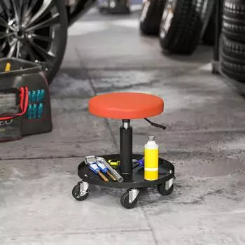 HomCom Werkstatthocker mit Rollen, h&ouml;henverstellbar 38-50cm, orange (C20-084V00OG)