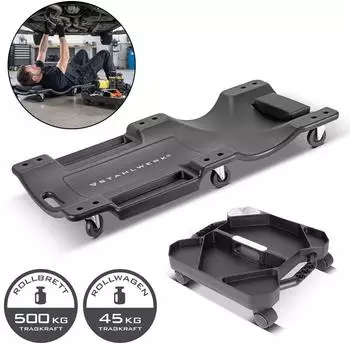 Stahlwerk Kfz-Montage-Set XXL Rollbrett & Montageliege 500kg, Tool-Organizer 5 F&auml;cher (8160)