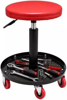 Relaxdays Werkstatthocker höhenverstellbar, mit Rollen und Ablage, rot (42-56x38cm)