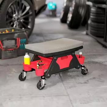 HomCom Werkstatthocker mit Rollen, Ablagefl&auml;che, Schublade, 135kg, grau