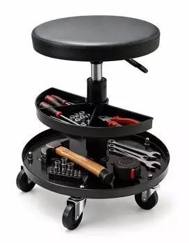 Relaxdays Werkstatthocker höhenverstellbar, Rollen, Ablage, Metall/Kunststoff, schwarz
