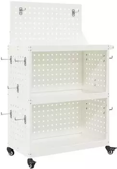 vidaXL Werkzeugwagen mit Rad, kaltgewalzter Stahl, wei&szlig;, 65x35x111cm (874554)